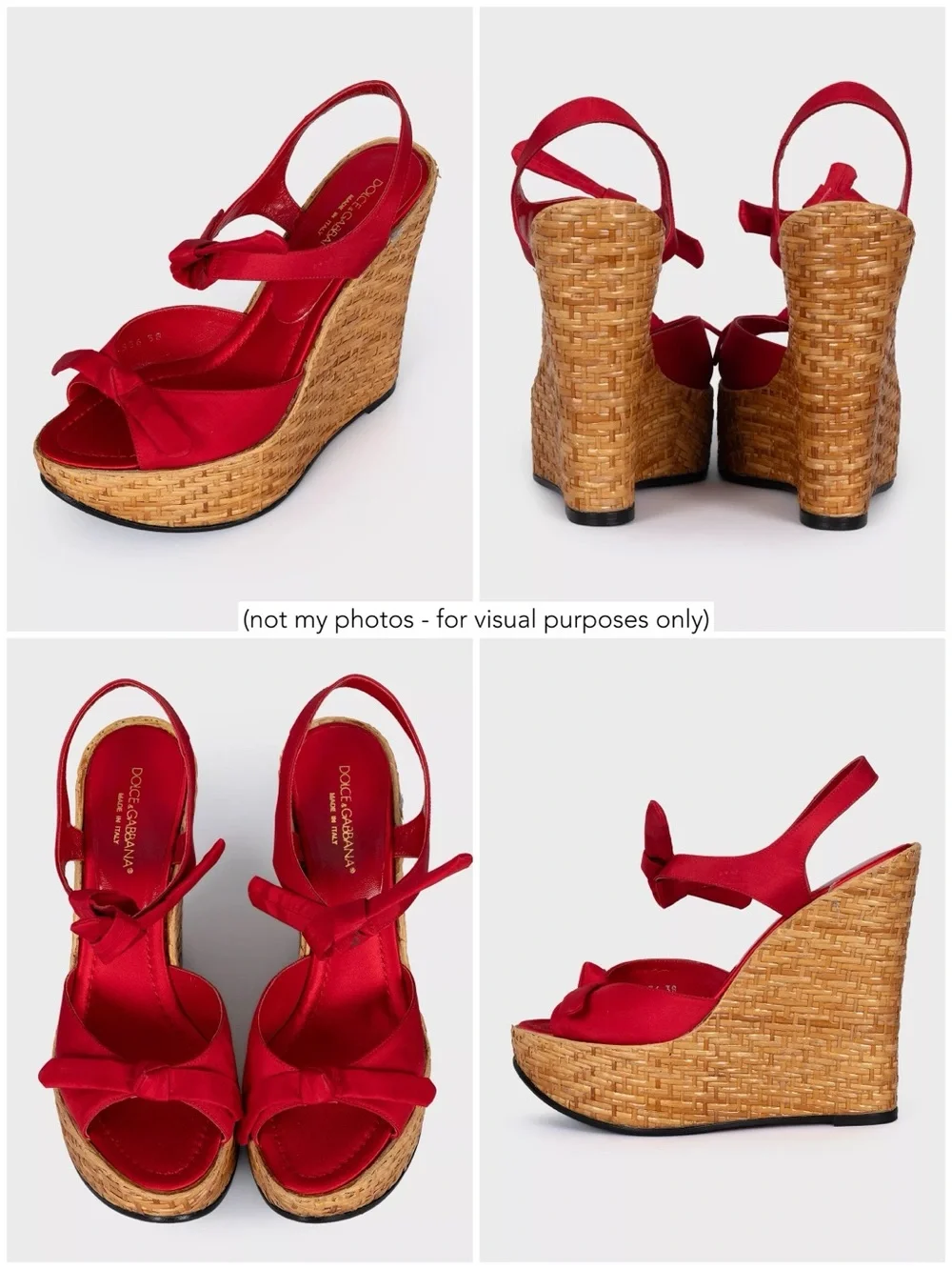 Dolce & Gabbana Red Woven Wicker Basket Espadrille Platform Wedge Sandals 5 35